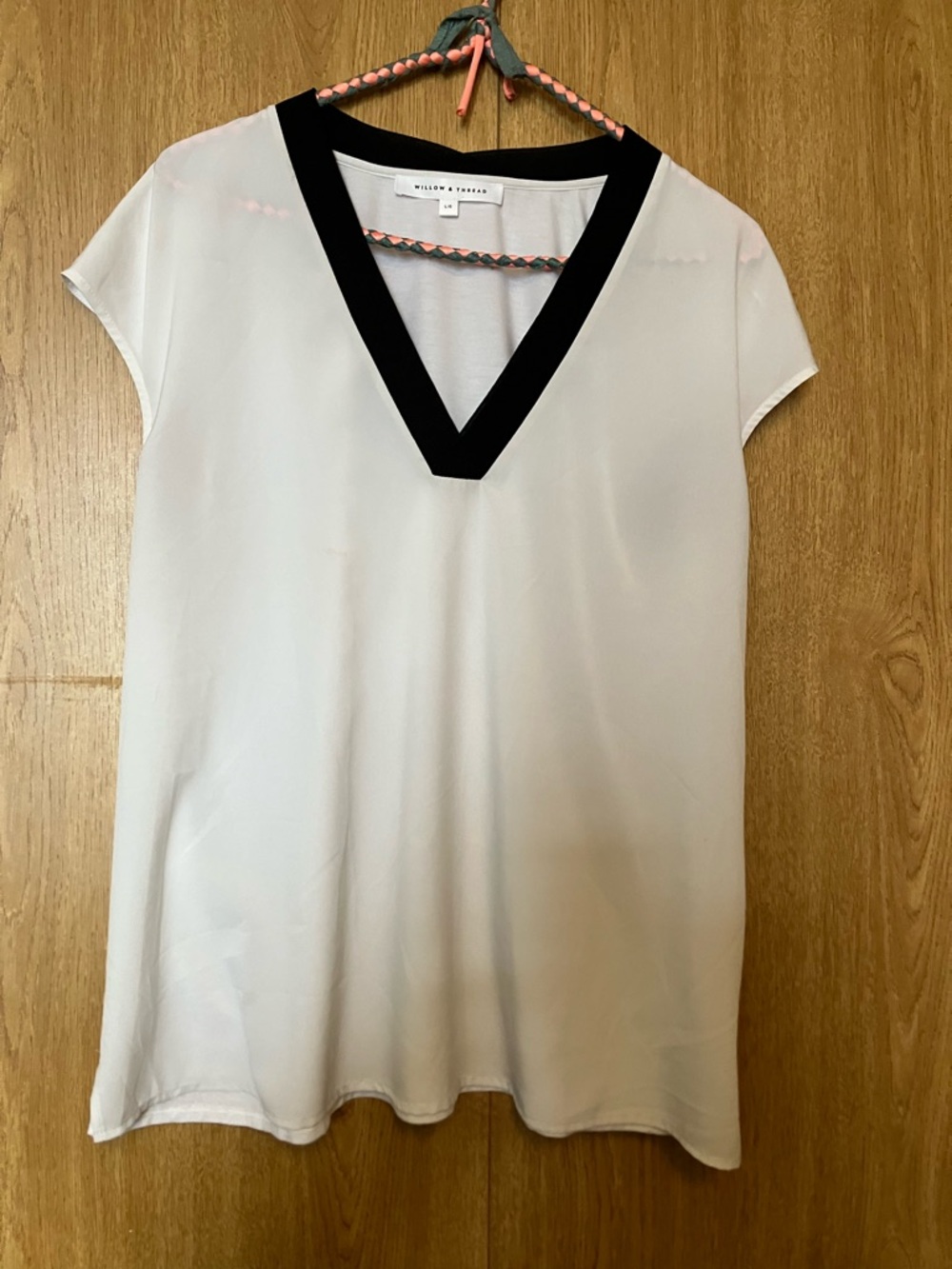 Willow & Thread White Cap Sleeve Tunic with Black V-Neck Trim